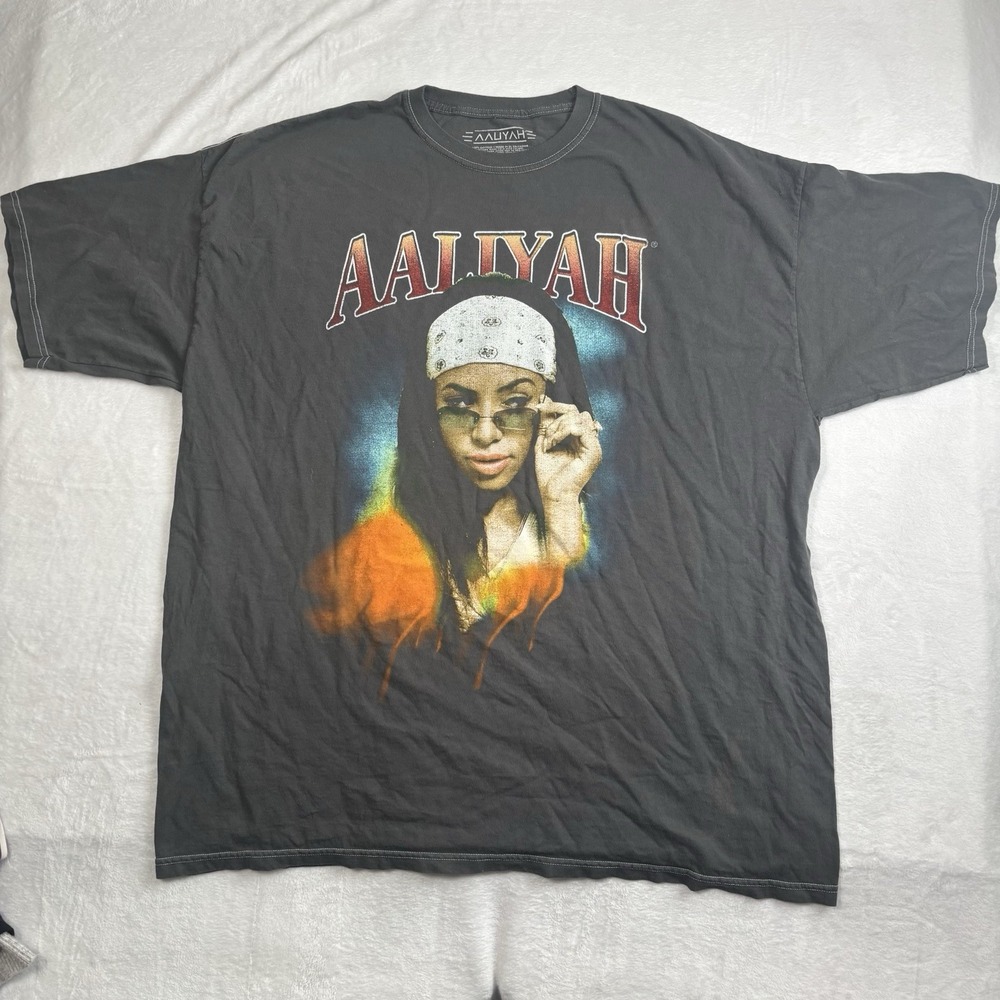 Aaliyah Rap Tee Style Grey Short Sleeve Crew Neck Shirt Has A Stain Men's 3XL‎